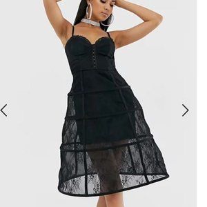 ASOS Black Lace Hoop Mini dress Size 14 NWT $135